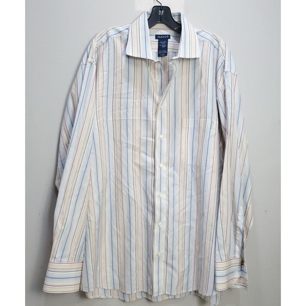 GANT Gingham Shirt 2XL Mens Long Sleeve Regular Fit Embroidered Logo White Blue